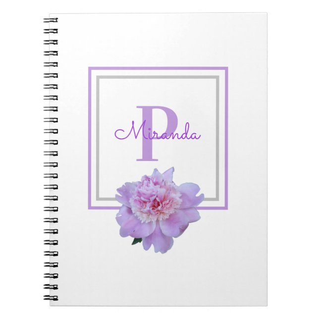 Cuaderno Monograma enmarcado Pony Pink Peony Flower Purple (Frente)