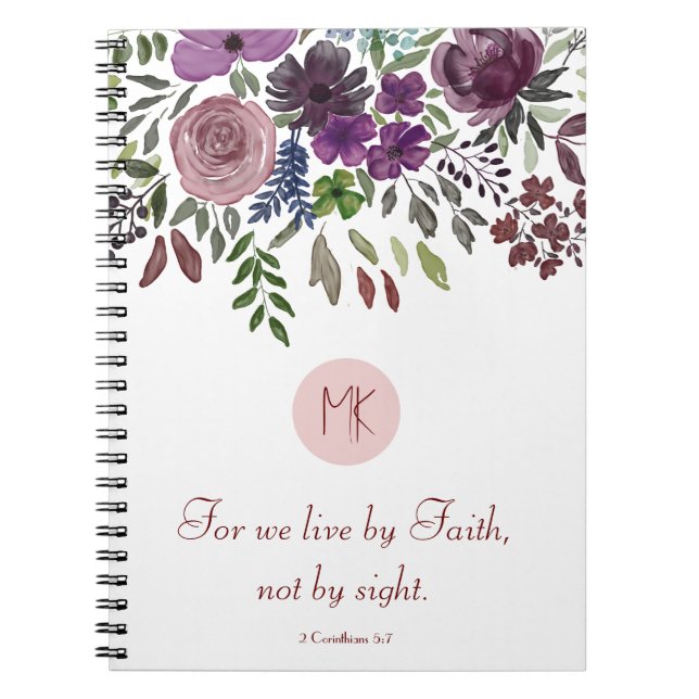 Cuaderno Monograma Escritura Burgundy Floral acuarela (Frente)
