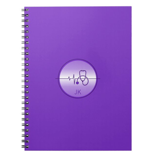 Cuaderno Monograma Estetioscopio Médico Púrpura (Frente)