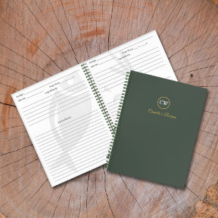 Cuaderno Monograma estilo oro y verde forestal