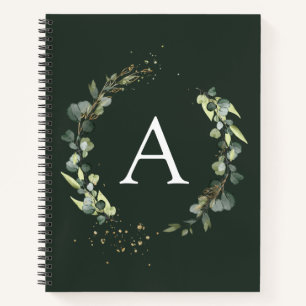Cuaderno Monograma Eucalipto Verde Esmeralda Botánico