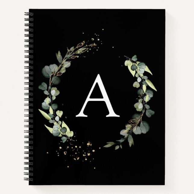 Cuaderno Monograma Eucalyptus Blanco Verde Botánico (Anverso)