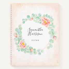 Cuaderno Monograma Eucalyptus Peony Floral Wreath Peach Sag