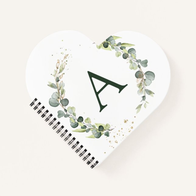 Cuaderno Monograma Eucalyptus Verde Blanco Botánico (Anverso)