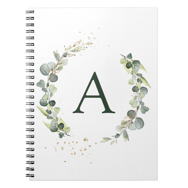 Cuaderno Monograma Eucalyptus Verde Blanco Botánico (Frente)