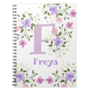 Cuaderno Monograma F & Name Freya con flores