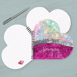 Cuaderno Monograma falso brillante plateado rosa iridiscent