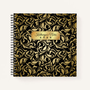 Cuaderno Monograma Fancy Gold Flourie Black Luxe Nameplate