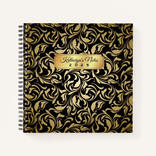 Cuaderno Monograma Fancy Gold Flourie Black Luxe Nameplate (Anverso)