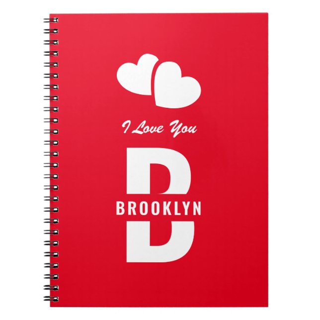 Cuaderno Monograma Feliz Día de San Valentín Hipster Blanco (Frente)