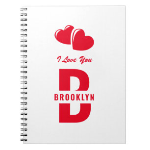 Cuaderno Monograma feliz Día de San Valentín Hipster rojo b