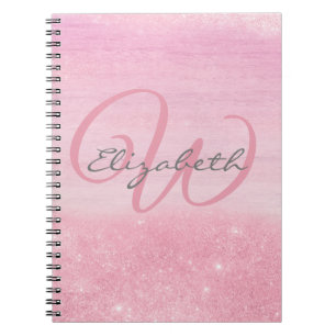 Cuaderno Monograma femenina rosa con brillo suave degradado
