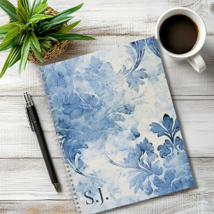 Cuaderno Monograma Floral Acuarela Azul Vintage