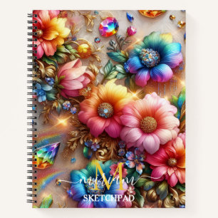 Cuaderno Monograma Floral Arcoíris Femenino