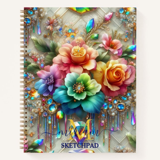 Cuaderno Monograma floral arcoíris femenino (Anverso)