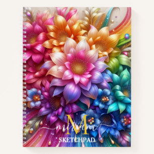 Cuaderno Monograma Floral Arcoíris Femenino
