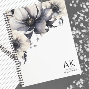 Cuaderno Monograma Floral Blanco Negro con Estilo