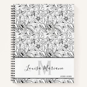 Cuaderno Monograma floral blanco y negro