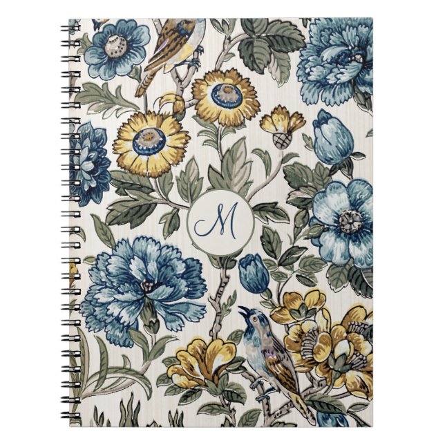 Cuaderno Monograma floral Boho azul y dorado (Frente)
