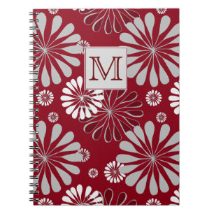 Cuaderno Monograma floral borgoñón y gris