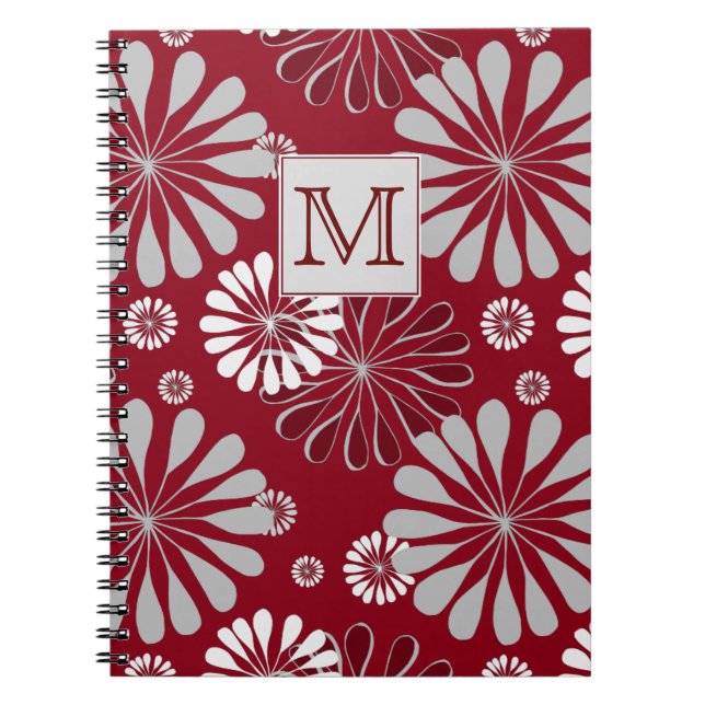 Cuaderno Monograma floral borgoñón y gris (Frente)