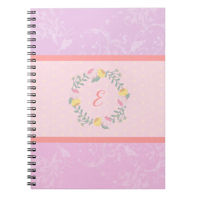 Cuaderno Monograma floral chica Pastel rosa y Lavender (Frente)