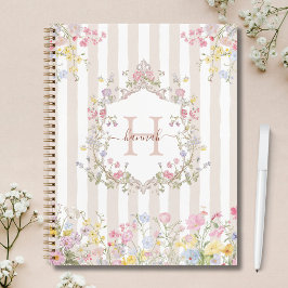 Cuaderno Monograma Floral Colorido Estilo Rococó Rayas