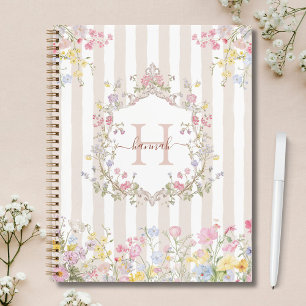 Cuaderno Monograma Floral Colorido Estilo Rococó Rayas