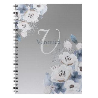 Cuaderno Monograma floral de acuarela de invierno personali