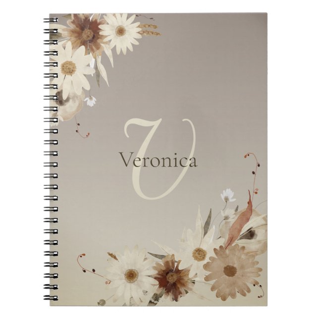 Cuaderno Monograma floral de acuarela de otoño personalizad (Frente)
