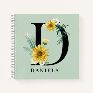 Cuaderno Monograma floral de alfabeto personalizado D