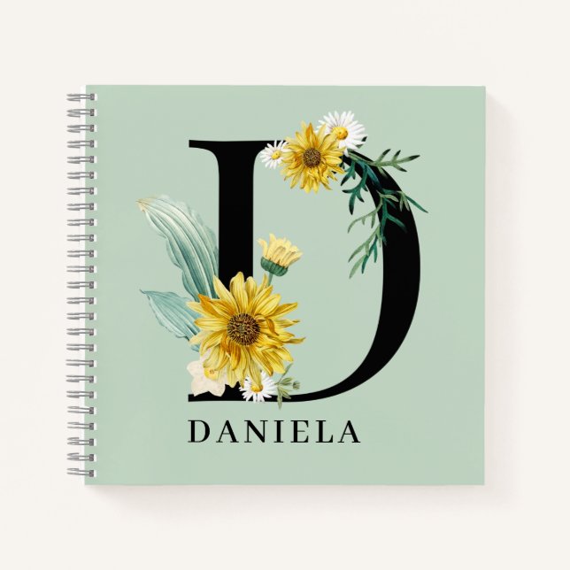 Cuaderno Monograma floral de alfabeto personalizado D (Anverso)