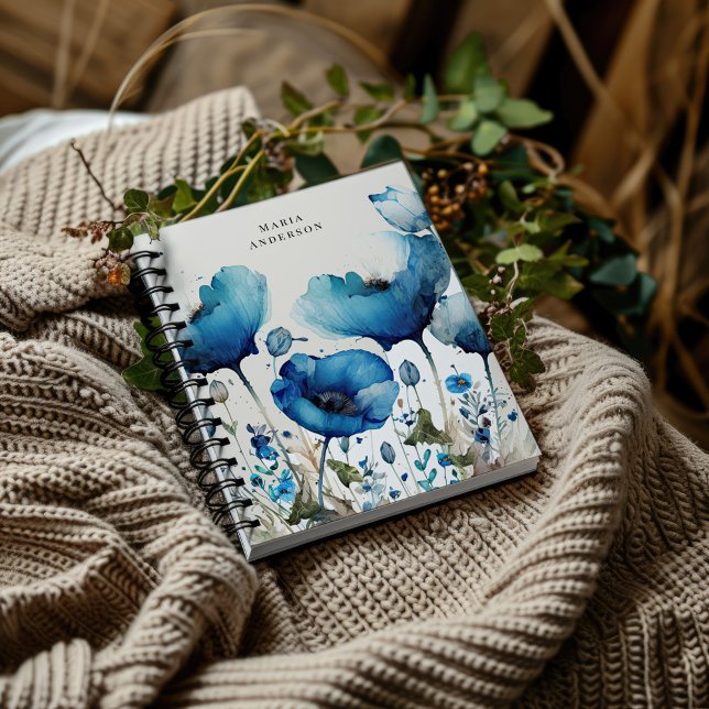Cuaderno Monograma Floral de amapola azul (Subido por el creador)