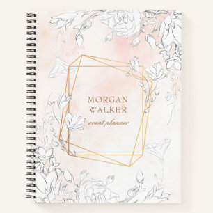 Cuaderno monograma floral de color negro moderno