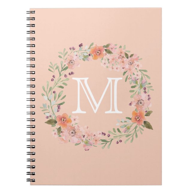 Cuaderno Monograma floral de encurtido romántico (Frente)