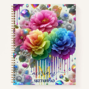 Cuaderno Monograma floral de flores de arcoíris femenino