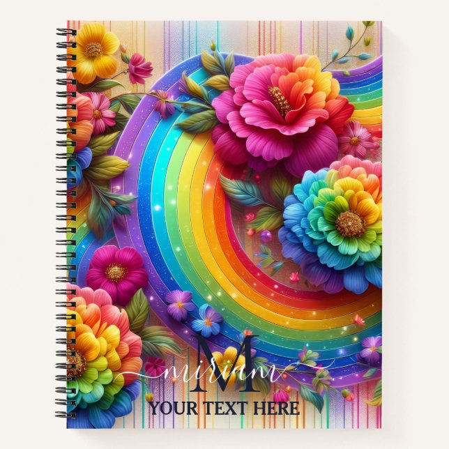 Cuaderno Monograma floral de flores de arcoíris femenino (Anverso)
