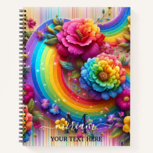 Cuaderno Monograma floral de flores de arcoíris femenino