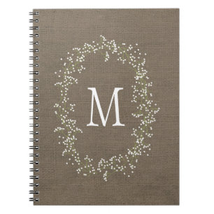Cuaderno Monograma floral de la arpillera del vintage