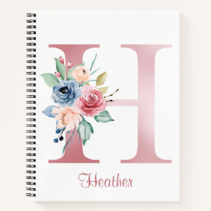 Cuaderno Monograma Floral de Letra H con Hojalata Rosa Fals