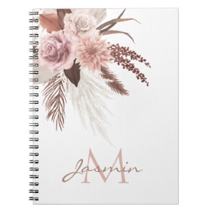Cuaderno Monograma Floral de Pampas Rosa Boho