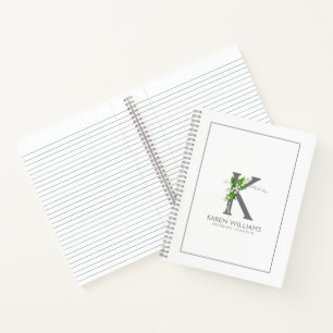 Cuaderno Monograma floral de Personalizable Lilly blanco