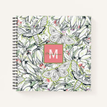 Monograma floral de primavera de mariposa