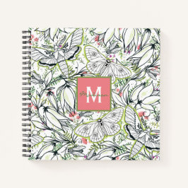 Cuaderno Monograma floral de primavera de mariposa
