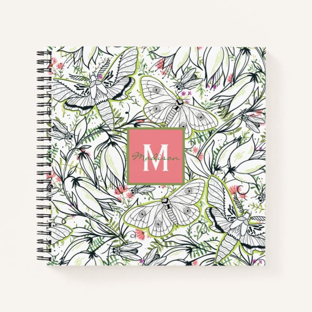 Cuaderno Monograma floral de primavera de mariposa (Anverso)