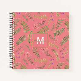 Cuaderno Monograma floral de primavera rosada