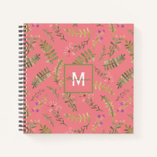 Cuaderno Monograma floral de primavera rosada
