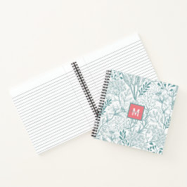 Cuaderno Monograma floral de primavera verde verde azulada