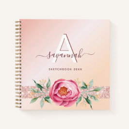 Cuaderno Monograma floral de rosa dorado de Sketchbook
