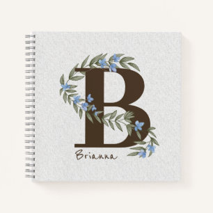 Cuaderno Monograma floral delicado azul ID1332